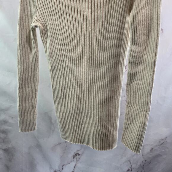 Everlane Sweater Womens Medium Cream Organic Cotton Ribbed Off White Roll Neck - Picture 7 of 10